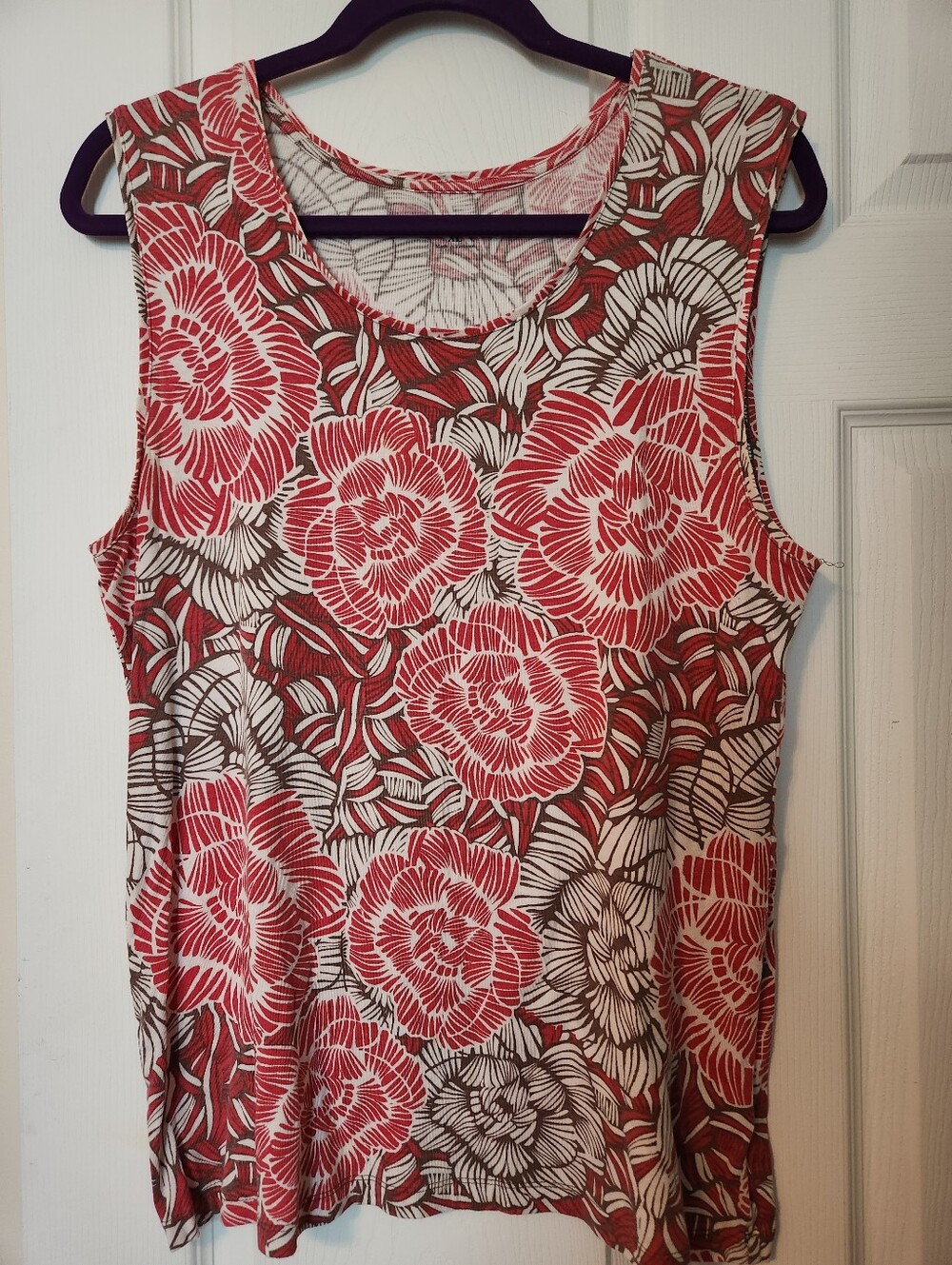 croft & barrow Red Floral Tank Top with Brown Accents, sz XL